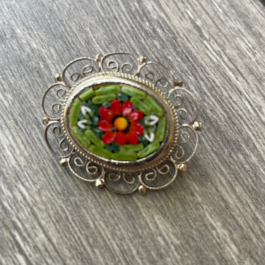 Italian Green and Gold Micro Mosaic Brooch Bloomers and Frocks